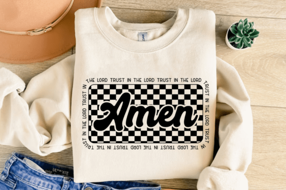 Checkered Amen PNG, Retro Christian PNG
