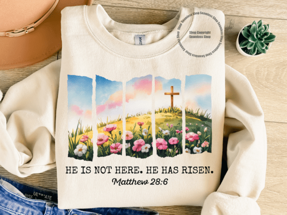 Christian PNG He Has Risen Easter: Graphics & T-Shirt Designs